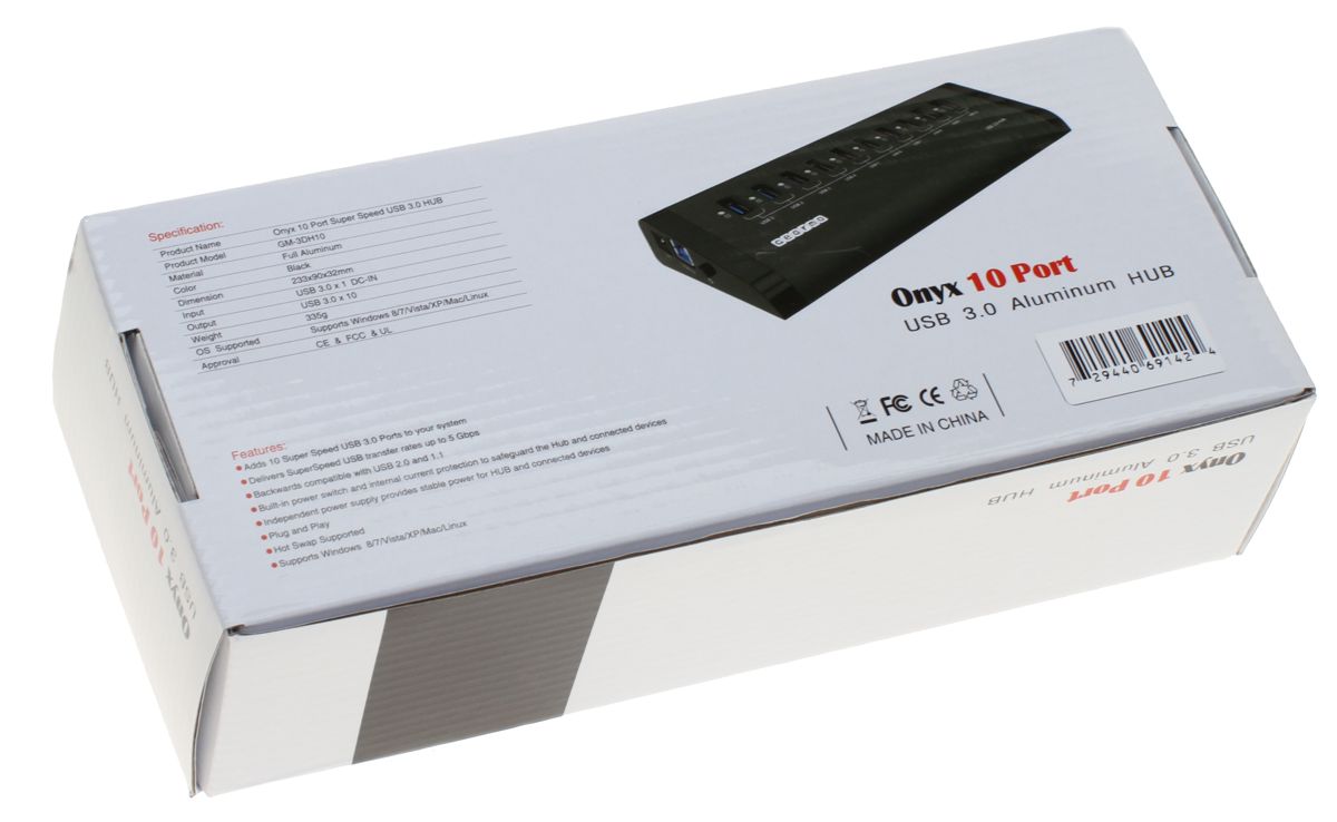 USB Hub SuperSpeed 3.0 10-Port Aluminum Shell Case with LED Activity