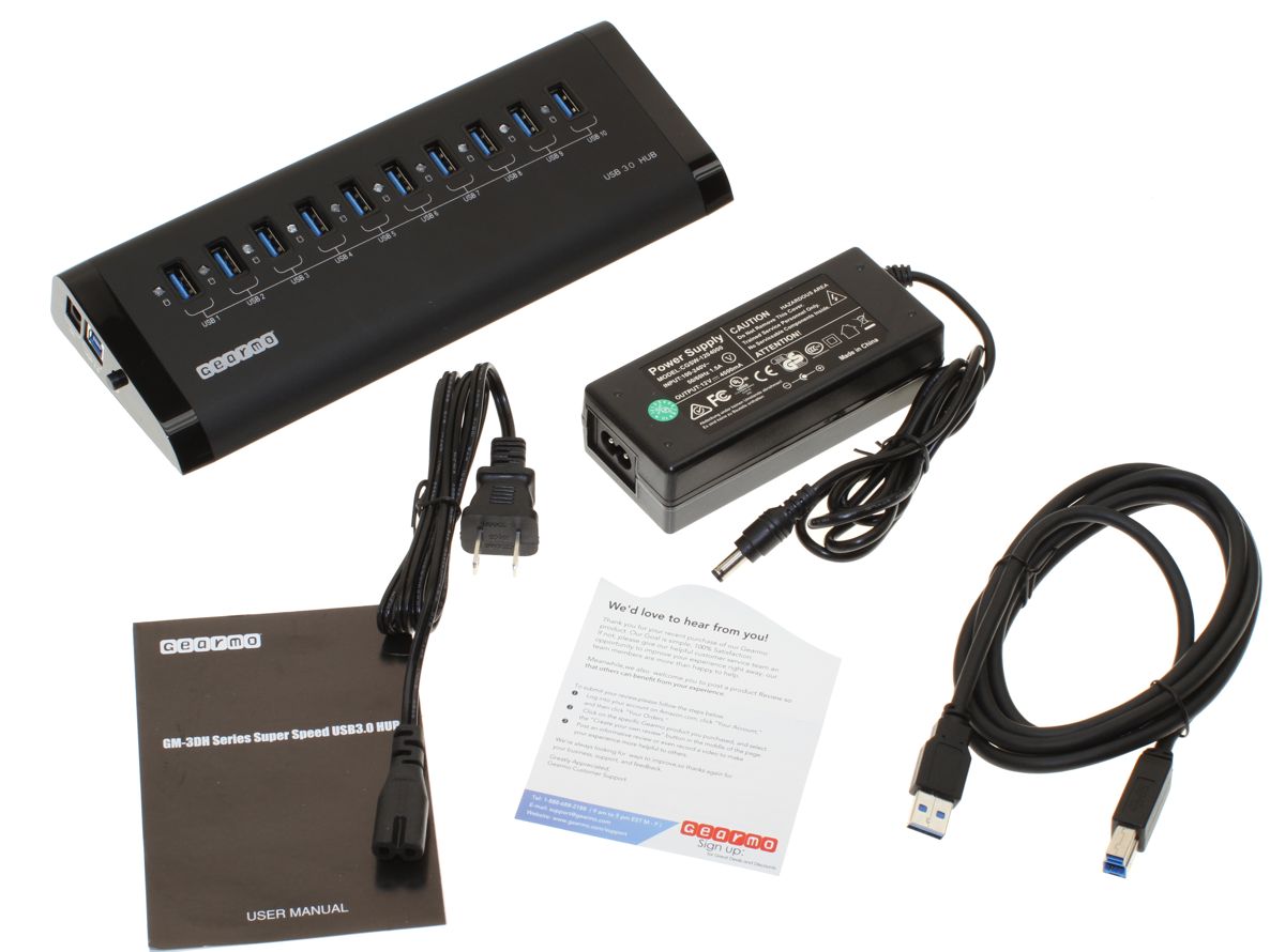 USB Hub SuperSpeed 3.0 10-Port Aluminum Shell Case with LED Activity