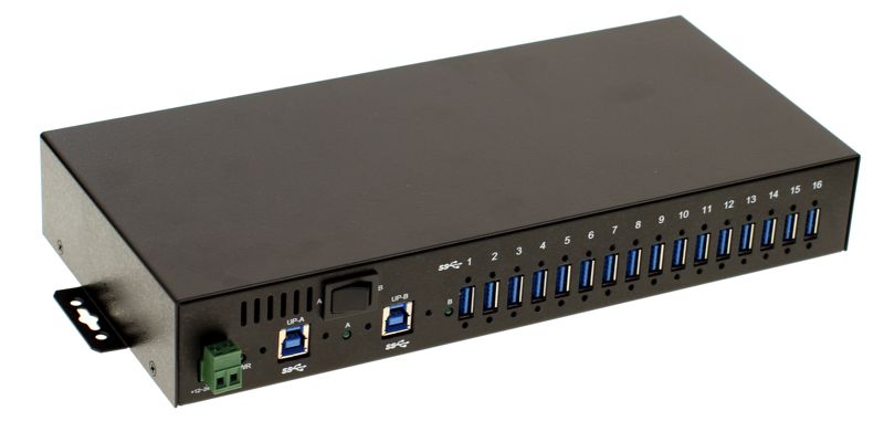 Industrial 16-Port USB 3.0 Din-Rail/WallMount Hub with output up to 1.5A Charging per port