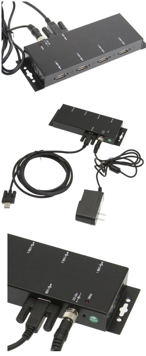 Metal 4-Port USB 2.0 Powered Hub for Industrial Use w/ Screw Lock
