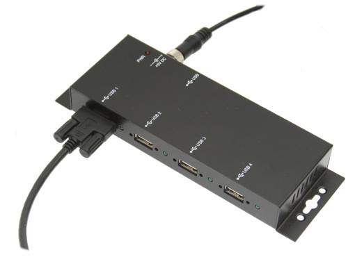 Metal 4-Port USB 2.0 Powered Hub for Industrial Use w/ Screw Lock