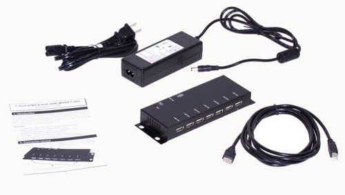 Metal 7-Port USB 2.0 Powered Slim Hub for PC-MAC with Power Adapter