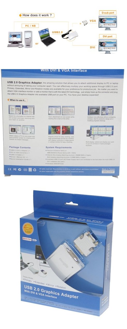 HD 1680 X 1050 DVI USB 2.0 External Graphics Card for XP and Vista/Windows 7